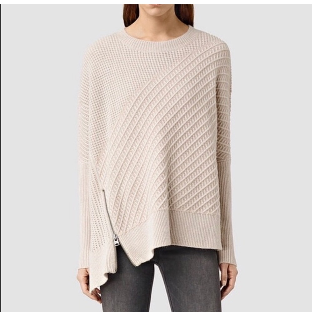 All Saints Chunky Asymmetrical Cable Knit Texture Block Sweater Sz XS